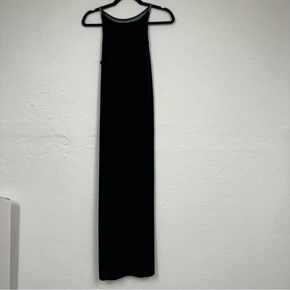 Vintage 90s Black Velvet Halter Gown Women 8 Prom Formal Sheer Back Rhinestone - Picture 1 of 9